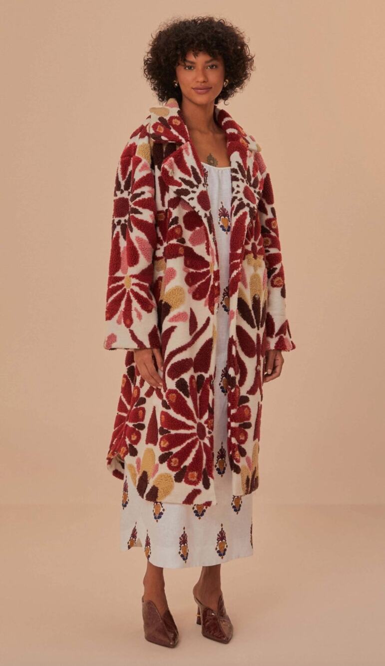 FARM RIO Ainika Flowers Fleece Coat Medium NWT